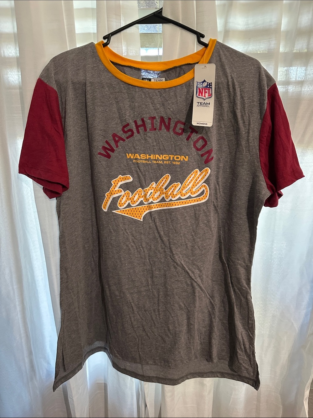 Washington Football Team Grey Tee with Burgundy Sleeves